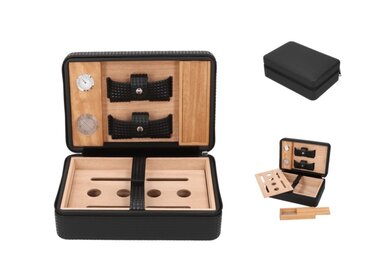 Angelo Reisehumidor Rautenmuster Schwarz mit Hygrometer und Befeuchter