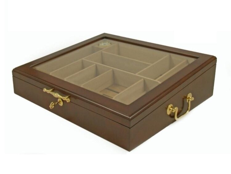 Angelo Gastro-Humidor Zedernholz Rotbraun mit Glasdeckel und Fächern für 80-100 Zigarren