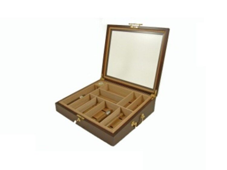 Angelo Gastro-Humidor Zedernholz Rotbraun mit Glasdeckel und Fächern für 80-100 Zigarren