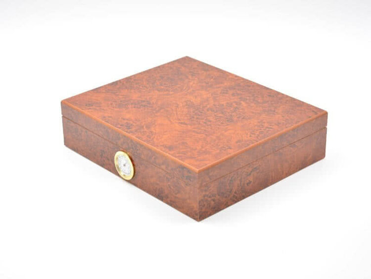 Angelo Zigarrenhumidor Zedernholz Wurzelholz-Optik Braun mit Aussenhygrometer für 25-30 Zigarren