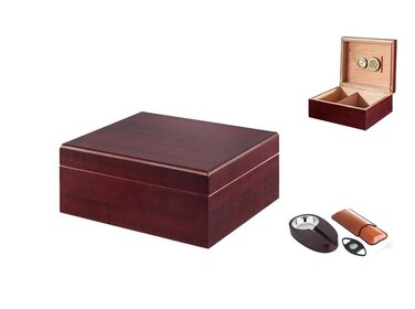 Angelo Humidor-Set Zedernholz Rotbraun mit Zubehör für 40 Zigarren