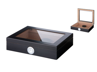 Angelo Humidor Zedernholz Schwarz matt mit Glasdeckel für 30 Zigarren