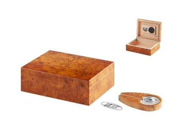 Angelo Humidor-Set Wurzelholz-Optik mit Zubehör für 25 Zigarren