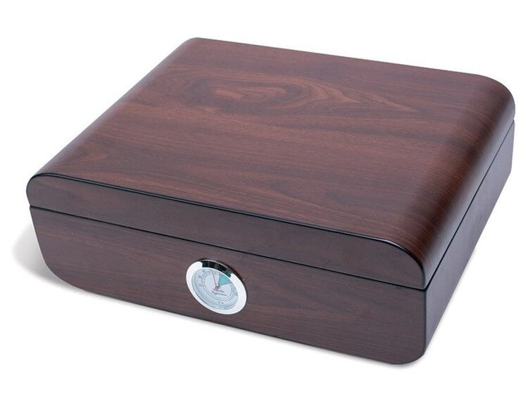 Angelo Zigarrenhumidor Zedernholz Braun mit runden Ecken und Analoghygrometer für 50 Zigarren
