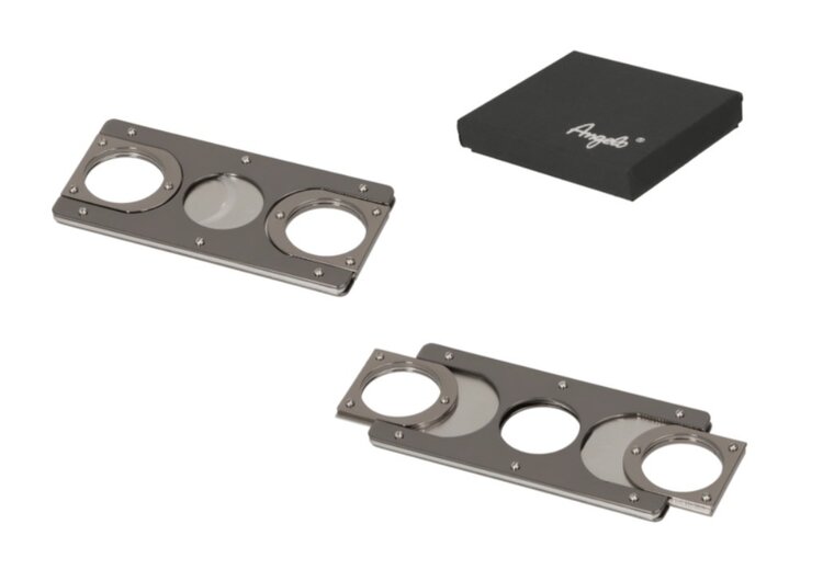 Angelo Zigarrenschneider eckig Doppelklinge Anthrazit 20 mm bis Ringmass 54 in Geschenkbox