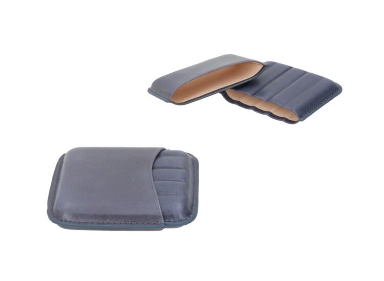 Angelo Zigarillo-Etui Echtleder Blaugrau für 5 Zigarillos bis 12 cm und Ringmass 39