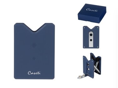 Caseti Zigarrenbohrer mit Ablage Edelstahl Blau-Chrom