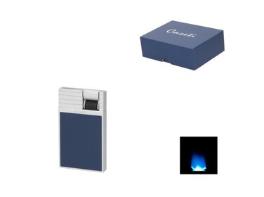 Caseti Feuerzeug Flat Flame Jet Tiefblau und Chrom