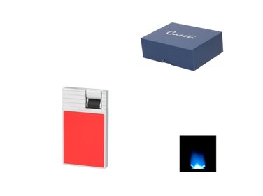 Caseti Feuerzeug Flat Flame Jet Rot und Chrom
