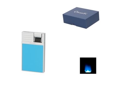 Caseti Feuerzeug Flat Flame Jet Chrom-Türkis