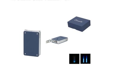 Caseti Feuerzeug Doppeljet und Softflamme Dunkelblau-Chrom mit Bohrer