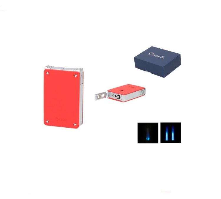 Caseti Zigarrenfeuerzeug Doppeljet und Softflamme Rot-Chrom mit 8-mm-Bohrer