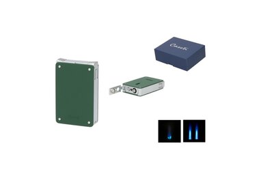 Caseti Feuerzeug Doppeljet und Softflamme Dunkelgrün-Chrom mit Bohrer