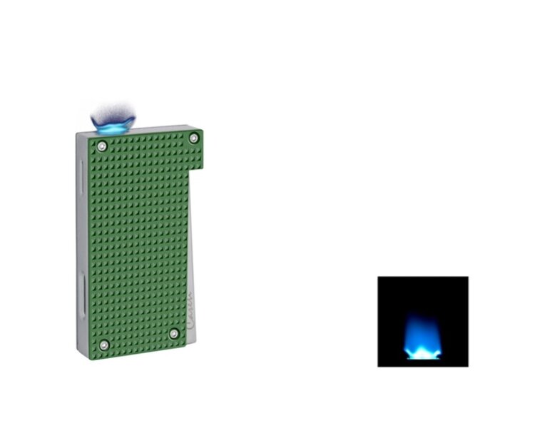 Caseti Flat Flame Feuerzeug Diamantmuster Grün-Chrom mit breiter Jetflamme