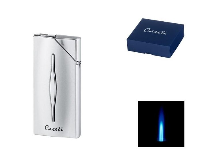 Caseti Zigarrenfeuerzeug mit Jetflamme Silber-Chrom im Samtetui und Geschenkbox