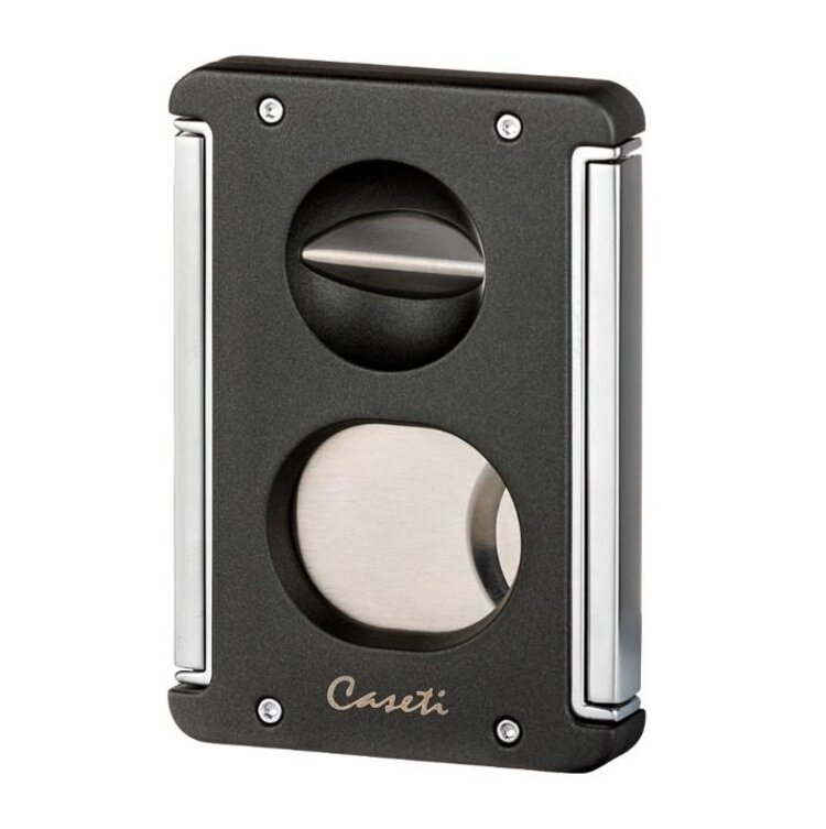 Caseti Zigarrencutter Guillotine Doppelklinge und Bohrer in einem, Mattschwarz-Chrom, Ringmass 64