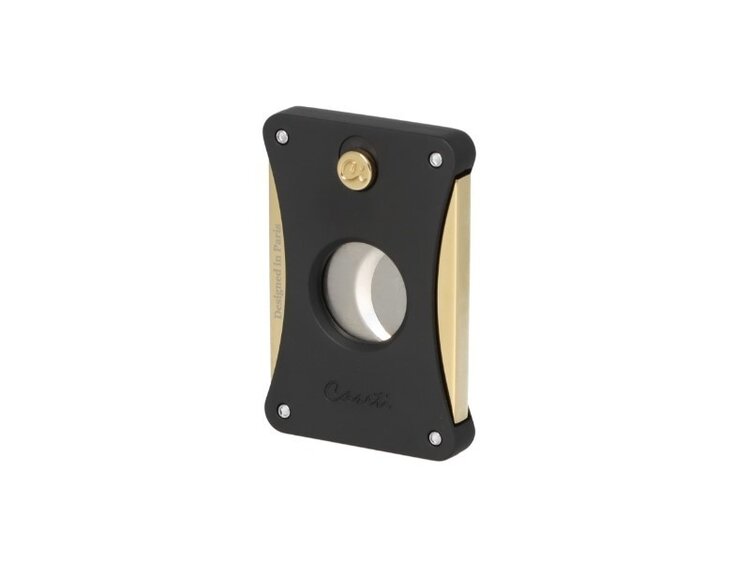 Caseti Zigarrencutter Doppelklinge aus Edelstahl Mattschwarz-Gold für Ringmass bis 54