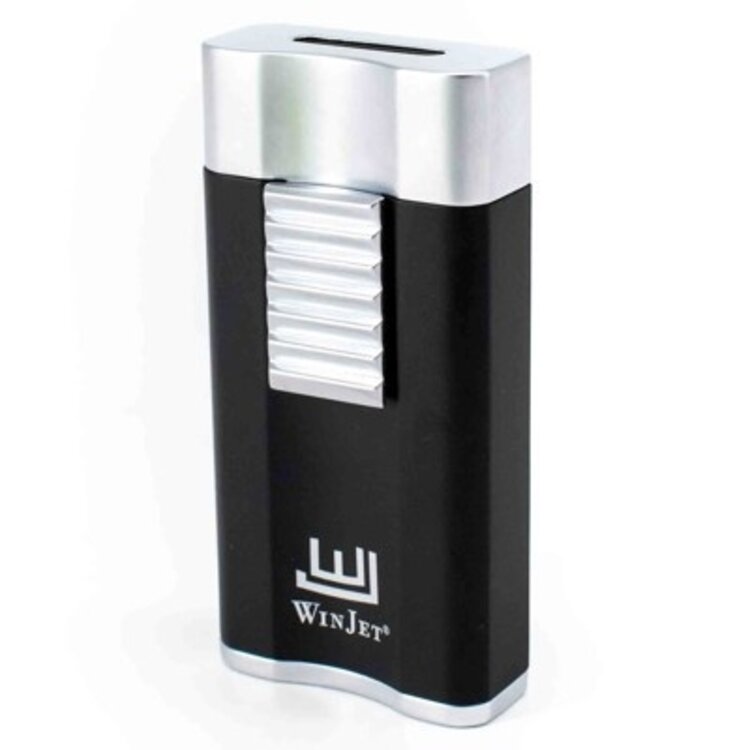 Winjet Zigarrenfeuerzeug Premium Wide Flat mit Flachflamme Schwarz Silber und 6-mm-Bohrer