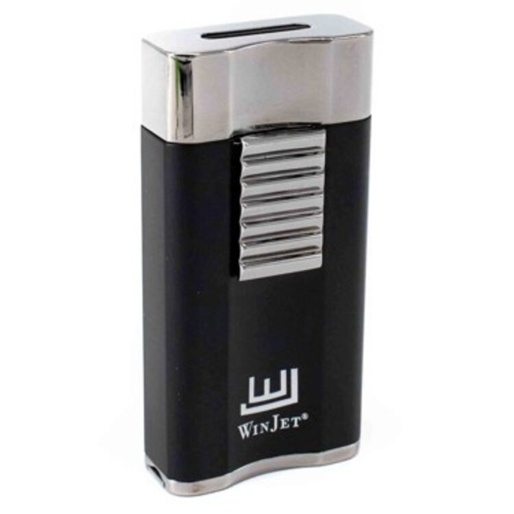 Winjet Zigarrenfeuerzeug Premium Wide Flat mit Flachflamme Schwarz Dunkelgrau und 6-mm-Bohrer