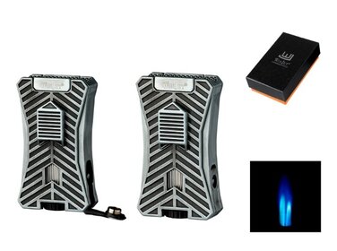 Winjet Feuerzeug Premium 2-fach Jet Grau Schwarz mit Bohrer 8 mm
