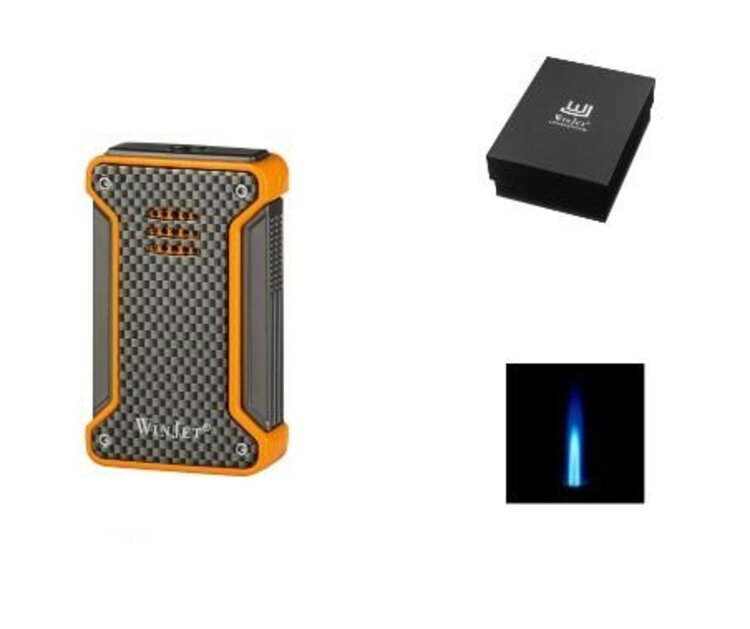 Winjet Zigarrenfeuerzeug 1-fach Jetflamme Carbon-Optik und Orange, nachfüllbar, in Geschenkbox