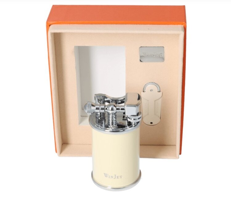 Winjet Zigarren-Tischfeuerzeug Creme Silber mit Reibradzündung und Jetflamme, 9 cm hoch