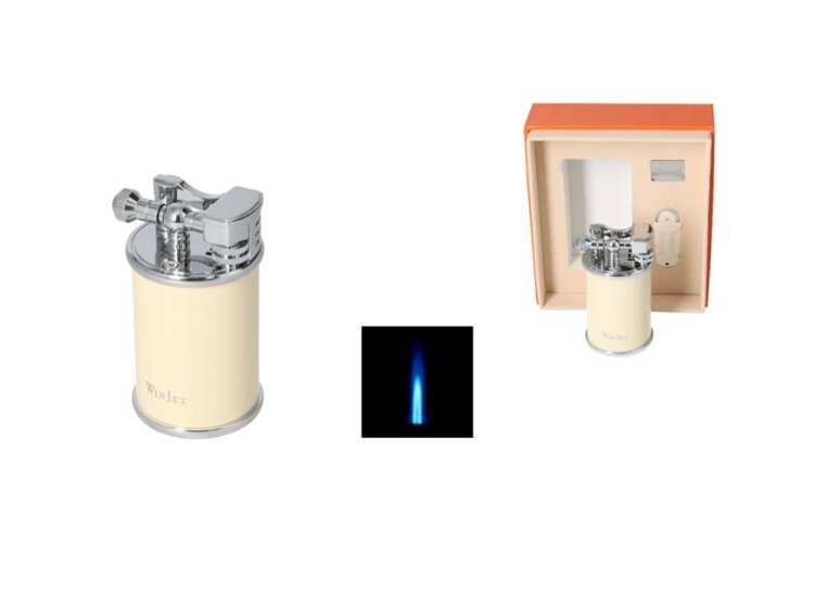 Winjet Zigarren-Tischfeuerzeug Creme Silber mit Reibradzündung und Jetflamme, 9 cm hoch