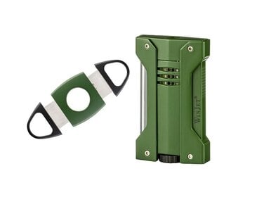 Winjet Geschenkset Jet-Feuerzeug und Doppelklinge Militärgrün Schwarz