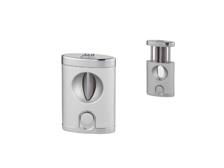 Winjet Zigarrenschneider V-Cut Chrom mit Druckknopf und Federmechanik in Geschenkbox