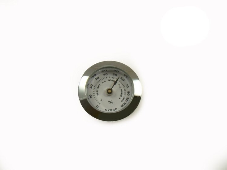 Angelo Humidor-Hygrometer analog Chrom 25 mm mit weissem Zifferblatt und Klettbefestigung