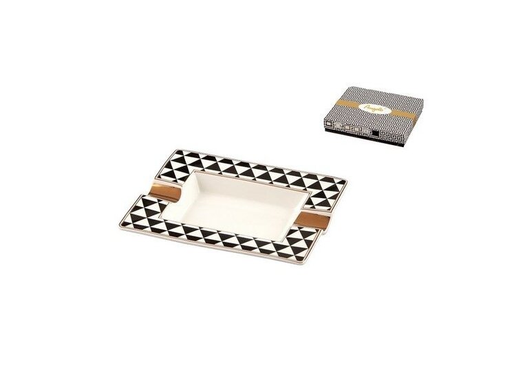 Angelo Zigarrenaschenbecher Porzellan Pepita-Muster Schwarz/Weiss mit goldenen Ablagen