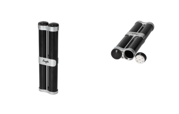 Angelo Zigarrenetui Aluminium Schwarz-Silber mit 2 Schraubröhren und Befeuchtern für 2 Zigarren