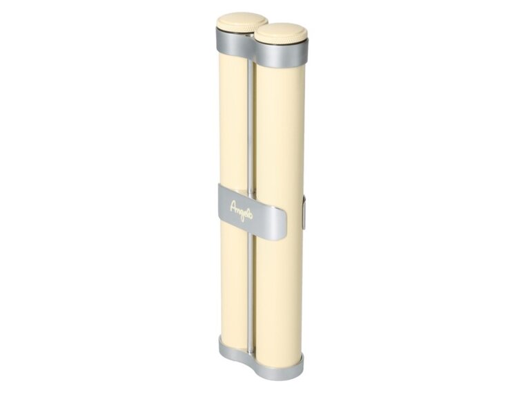 Angelo Zigarrenetui Aluminium Creme-Silber mit 2 Schraubröhren und Befeuchtern für 2 Zigarren
