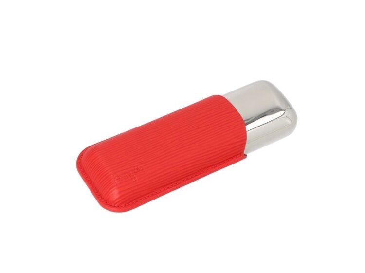 Angelo Zigarrenetui Leder Rot-Chrom gestreift mit Metallunterteil für 2 Zigarren, Ringmass 58