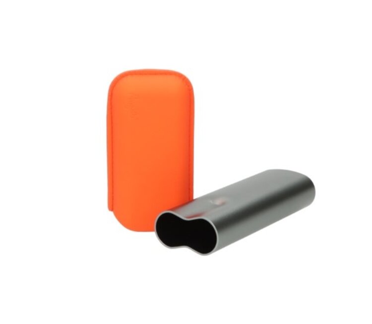 Angelo Zigarrenetui Aluminium Grau und PU-Leder Orange teleskopisch für 2 Zigarren, Ringmass 60