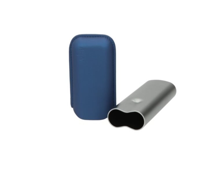 Angelo Zigarrenetui Aluminium Grau und PU-Leder Blau teleskopisch für 2 Zigarren bis Ringmass 60