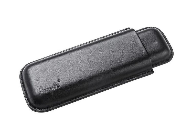 Angelo Zigarrenetui Teleskop Leder Schwarz für 2 Zigarren bis 17,5 cm und Ringmass 40