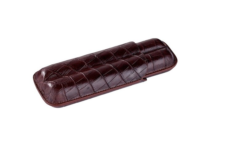Angelo Zigarrenetui Teleskop Krokodil-Optik Braun für 2 Zigarren bis 20 cm und Ringmass 75