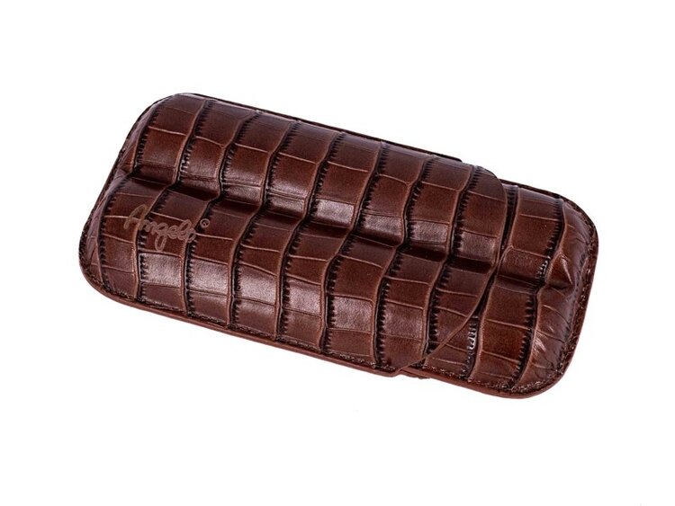 Angelo Zigarrenetui Teleskop Krokodil-Optik Braun für 2 Zigarren bis 20 cm und Ringmass 75