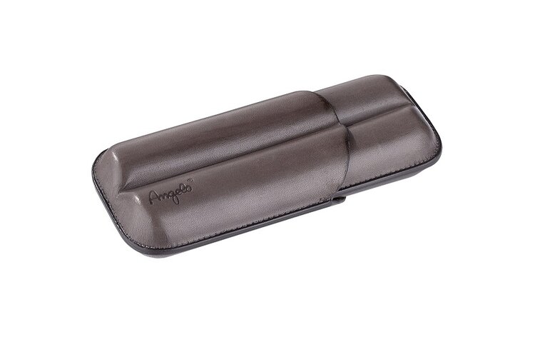 Angelo Zigarrenetui Teleskop Leder Graubraun für 2 lange Zigarren bis 22 cm und Ringmass 75