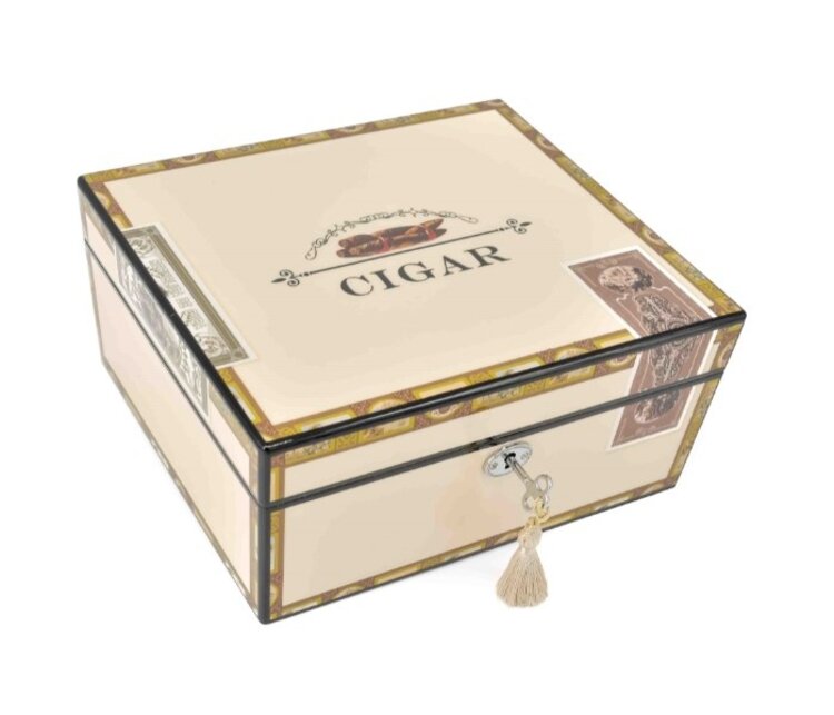 Angelo Zigarrenhumidor Zedernholz lackiert mit Cigar-Motiv, abschliessbar, für 35 Zigarren