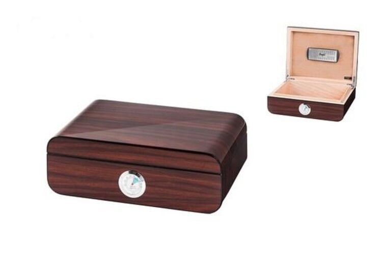 Angelo Zigarrenhumidor Zedernholz Braun mit runden Ecken und Analoghygrometer für 50 Zigarren