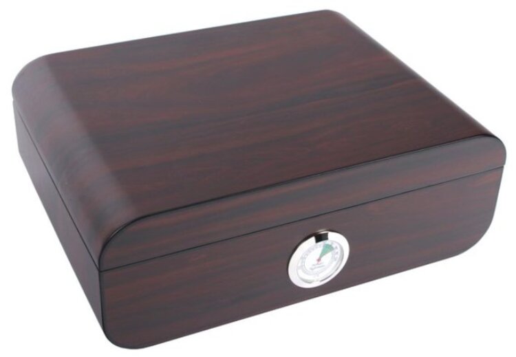 Angelo Zigarrenhumidor Zedernholz Braun mit runden Ecken und Analoghygrometer für 50 Zigarren