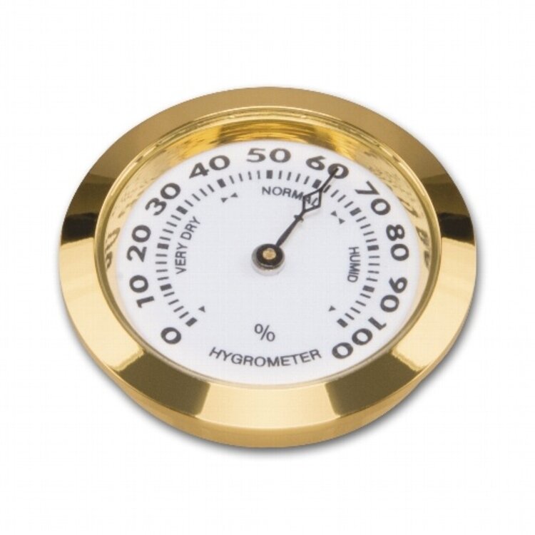 Angelo Humidor-Hygrometer analog mit Goldrahmen und weissem Zifferblatt, selbstklebend, 35 mm