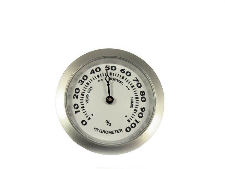 Angelo Humidor-Hygrometer analog Einbau mit Chromrahmen und weissem Zifferblatt, 37 mm