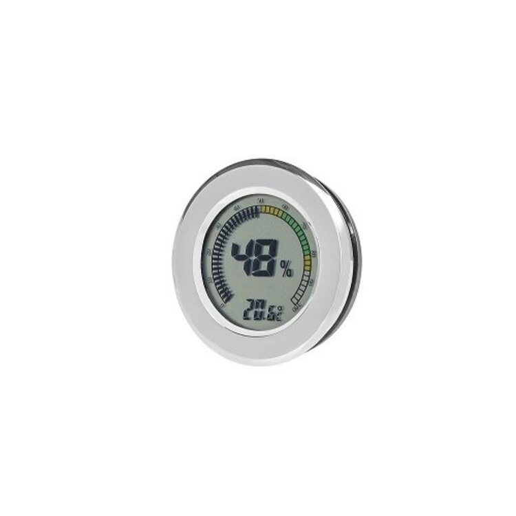 Angelo Humidor-Hygrometer digital Chrom kalibrierbar mit Temperaturanzeige und Magnet, 65 mm