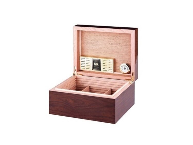 Angelo Zigarrenhumidor Echtholz Haselnuss Rotbraun lackiert mit Zedernholz für 50-60 Zigarren