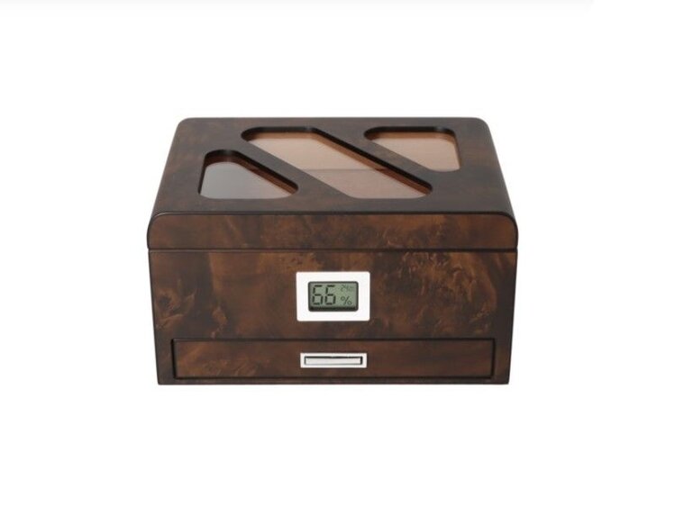 Angelo Zigarrenhumidor Dunkelbraun mit Digitalhygrometer und Schublade mit Aschenbecher