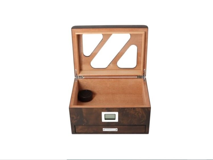 Angelo Zigarrenhumidor Dunkelbraun mit Digitalhygrometer und Schublade mit Aschenbecher