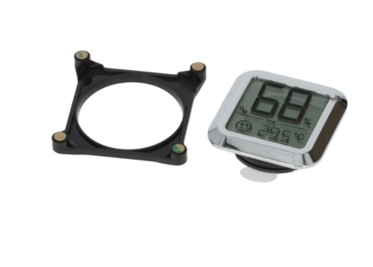 TFA Humidor-Hygrometer digital Chrom 5 × 5 cm mit Komfortanzeige, Montagering und Batterie